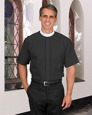 short sleeve neckband clergy shirt