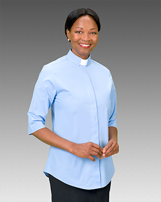 CM Almy | Button-Front Tab-Collar 3/4 Sleeve Clergy Blouse